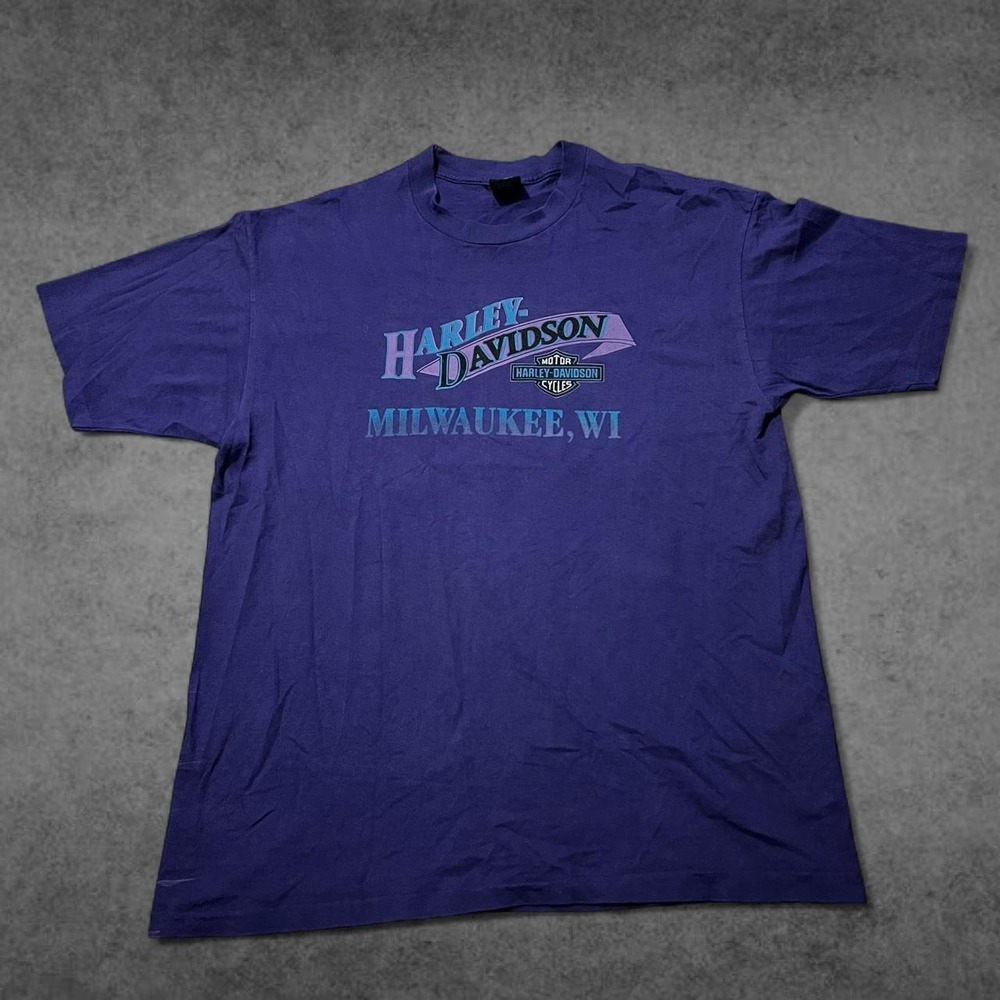 Vintage 1994 Harley Davidson Milwaukee WI Purple Graphic T-Shirt Mens XL 90s